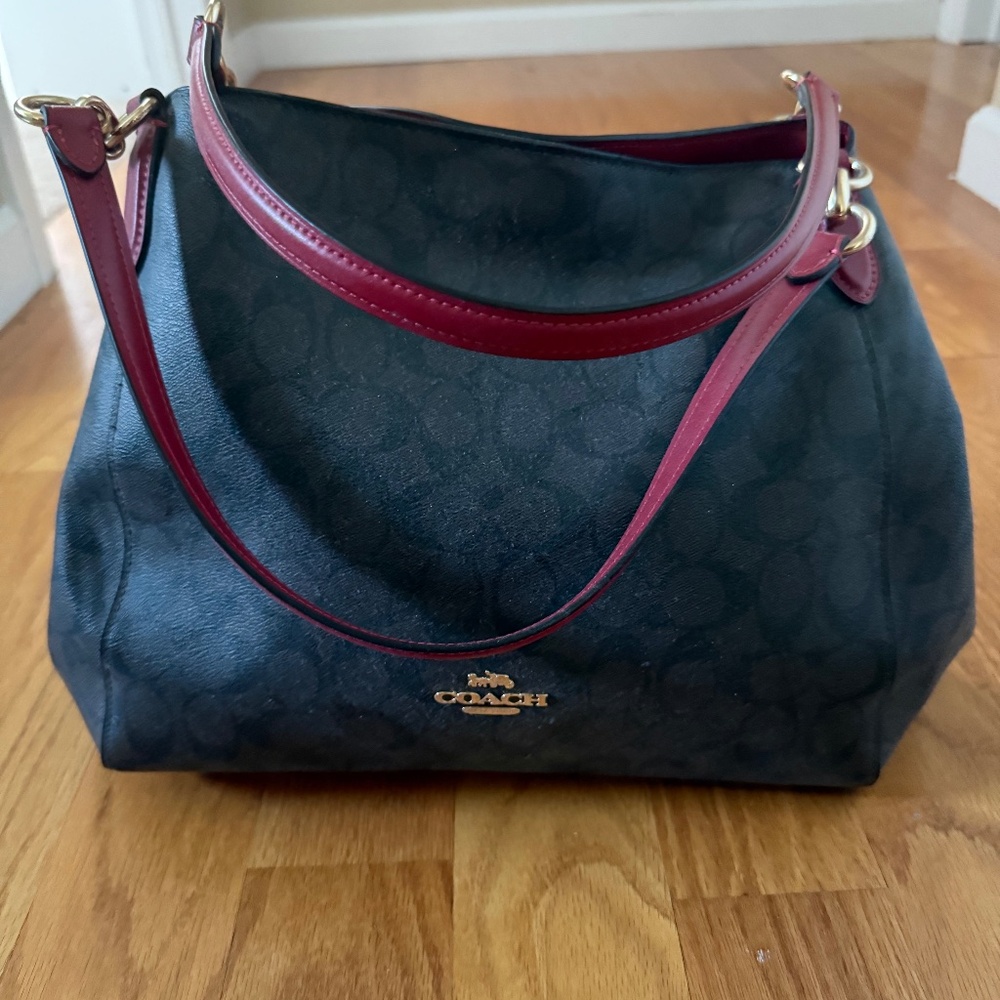Coach Hallie brown and red signature bag